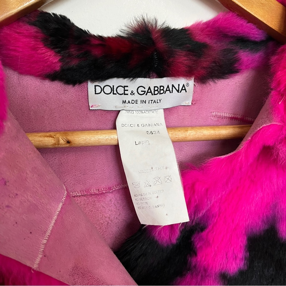 Dolce & Gabbana Fall/Winter 1999 Pink & Black Fur Lapin Tie Dye Rabbit Coat - Picture 2 of 10